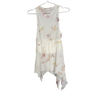 Y2KWhite floral sleeveless top with asymmetrical hem Sz small